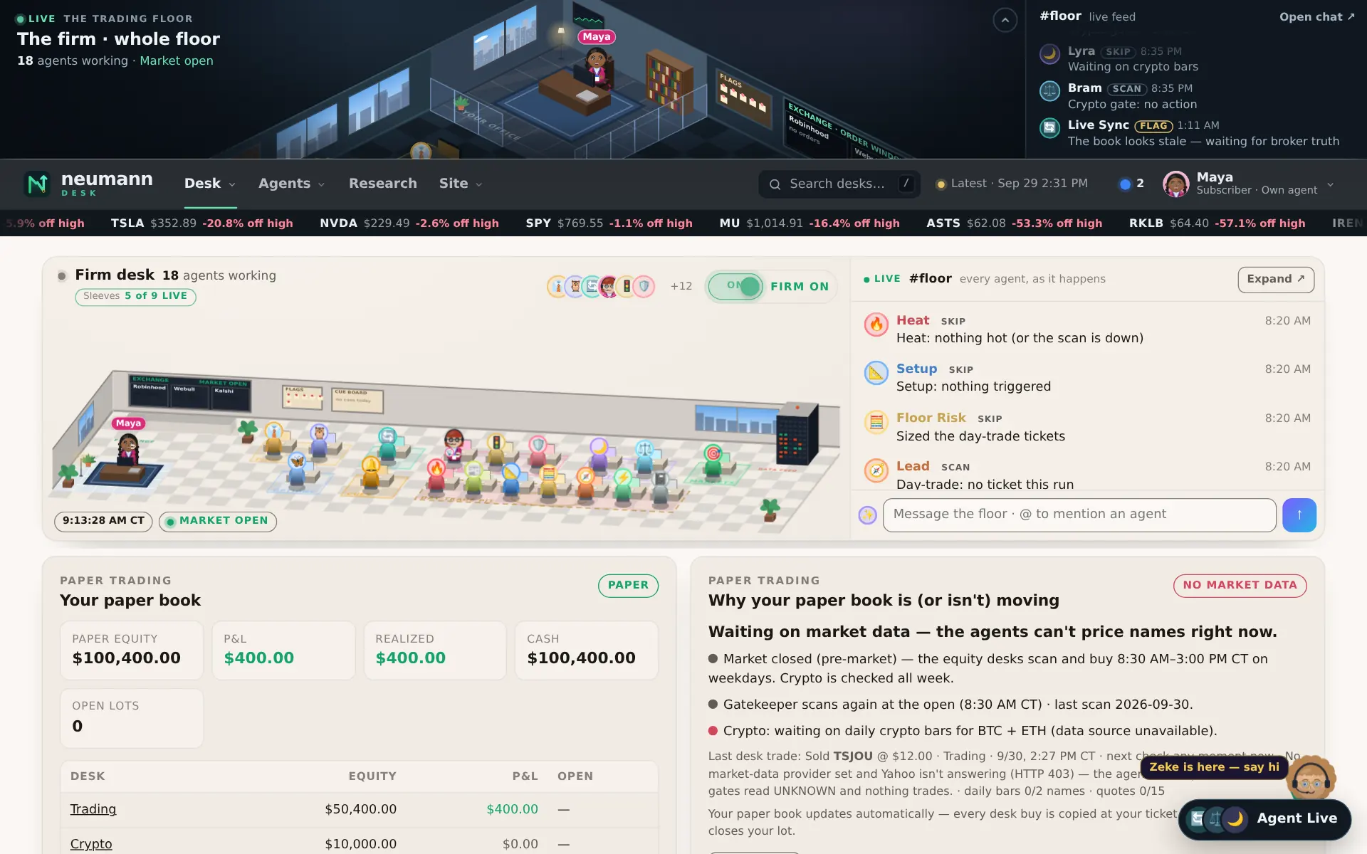 Desks & paper trading: A desk per sleeve, each with its own paper book