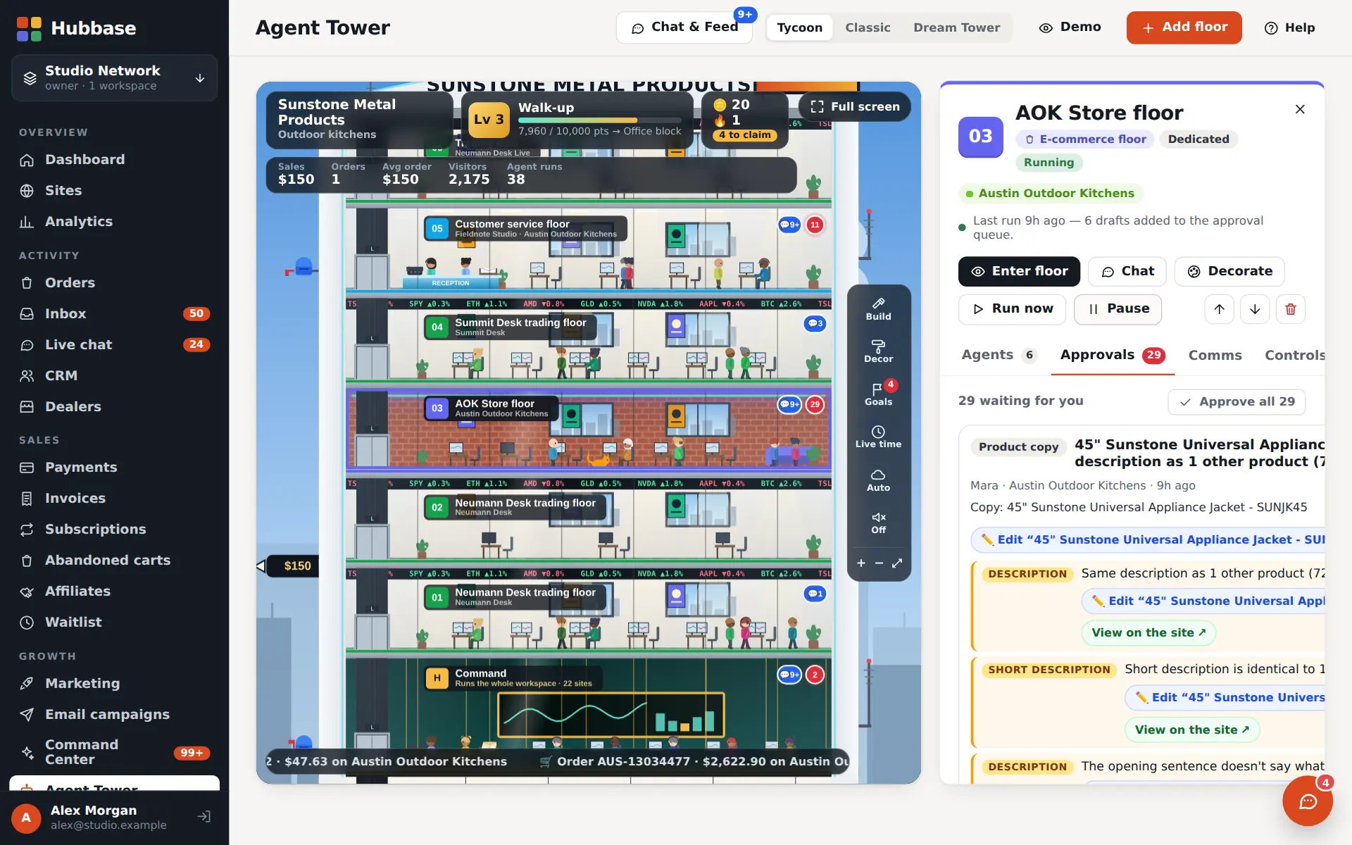 In Hubbase · Agent Tower: A store floor of agents keeps the catalog tidy
