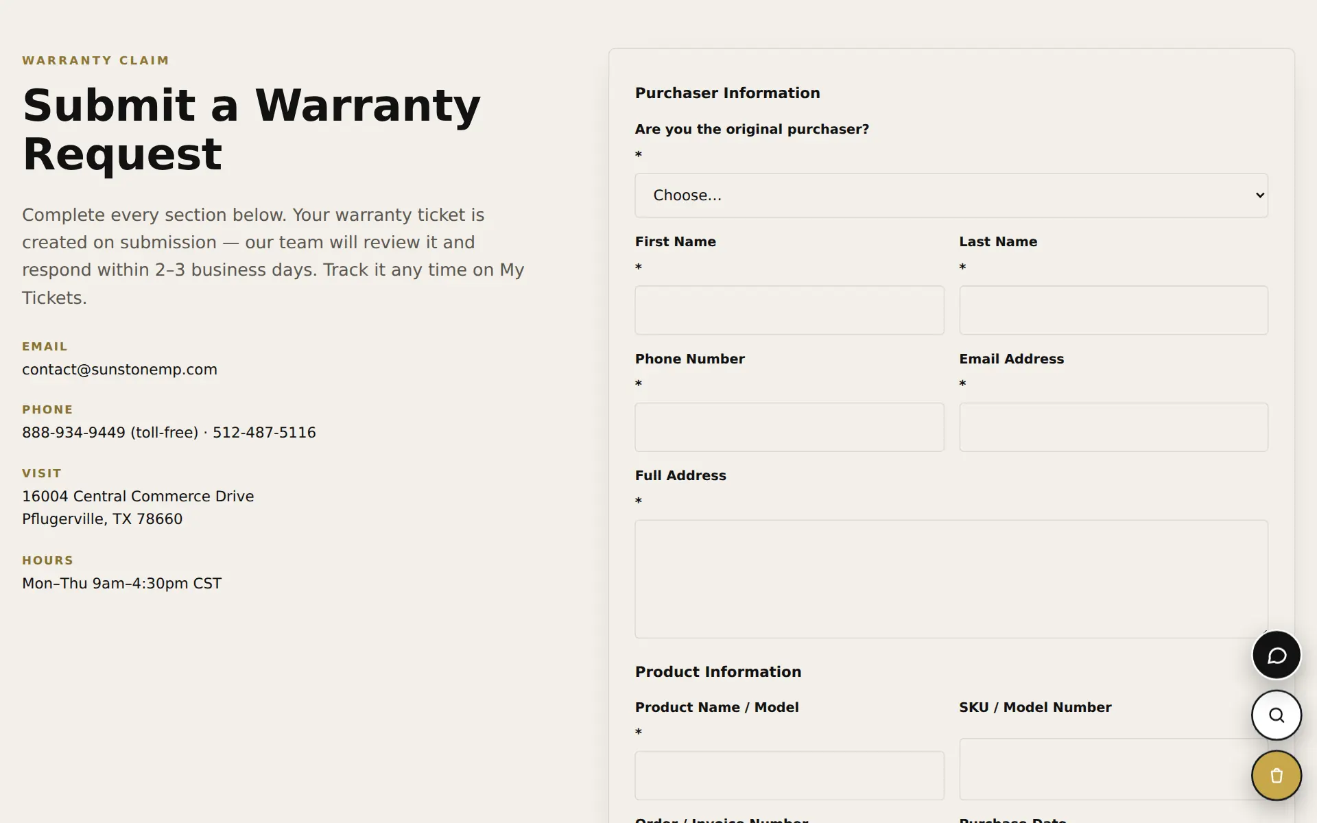 Warranty claims: Claims arrive as tickets with photos attached